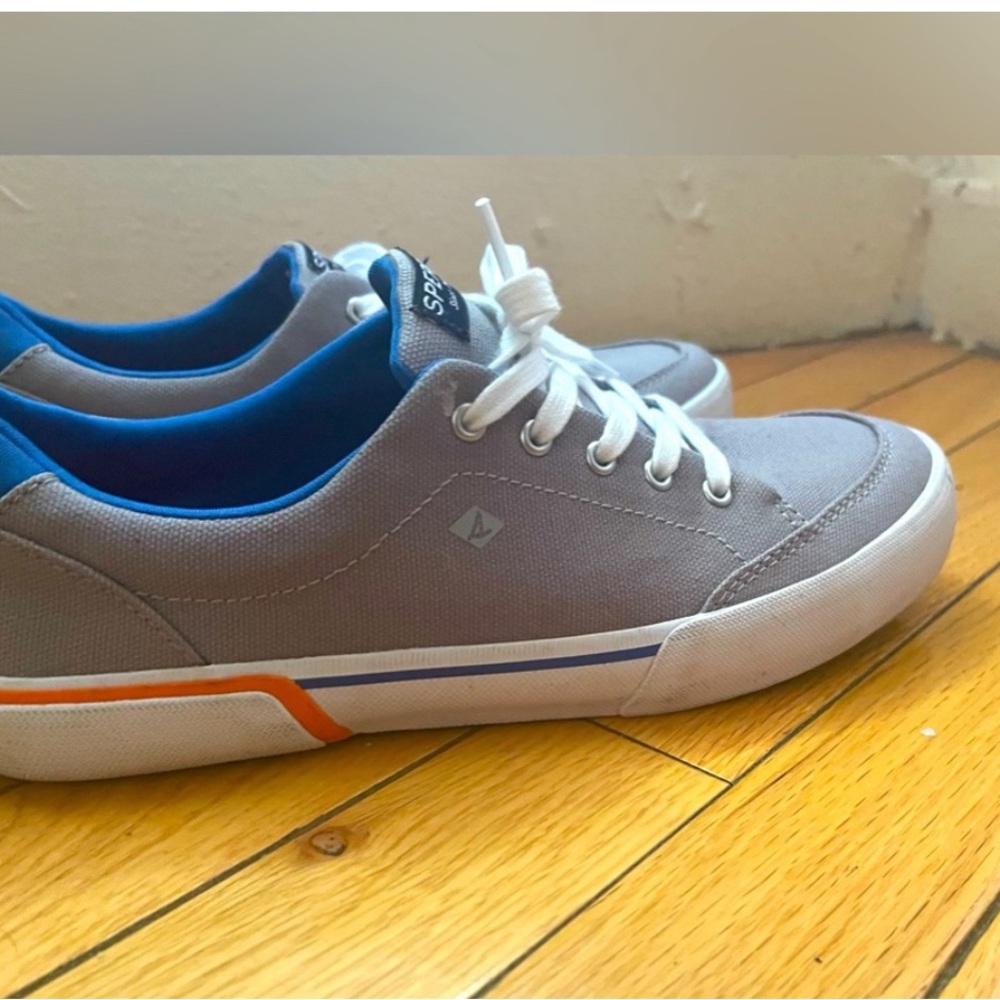 Sperry Gray Sneakers with Blue and Orange Accents